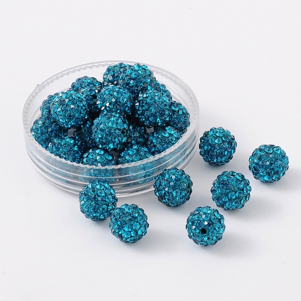 

PandaHall Polymer Clay Rhinestone Beads, Pave Disco Ball Beads, Grade A, Round, Half Drilled, Blue Zircon, 8mm, Hole: 1mm Polymer Clay+Glass..., Cyan