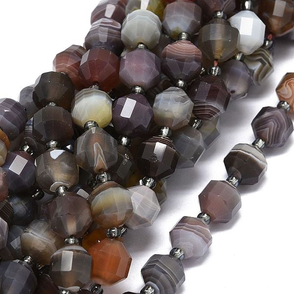 PandaHall Natural Botswana Agate Beads Strands, with Seed Beads, Faceted, Bicone, Double Terminated Point Prism Beads, 9~10.5x8~10mm, Hole...