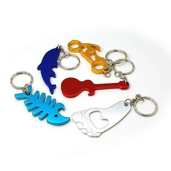 

PandaHall Aluminum Alloy Bottle Openners, with Iron Rings, Mixed Shapes, Mixed Color, 74~130mm Alloy Mixed Shapes Multicolor