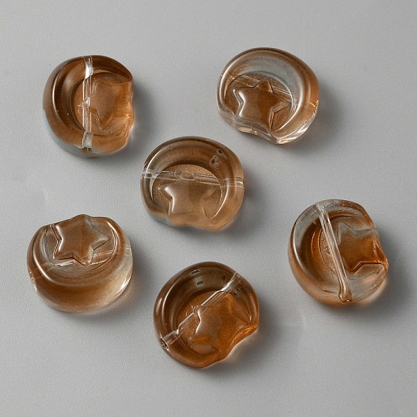 

PandaHall Transparent Glass Beads, Moon with Star, Camel, 14x12x6mm, Hole: 1.2mm Glass Moon Brown