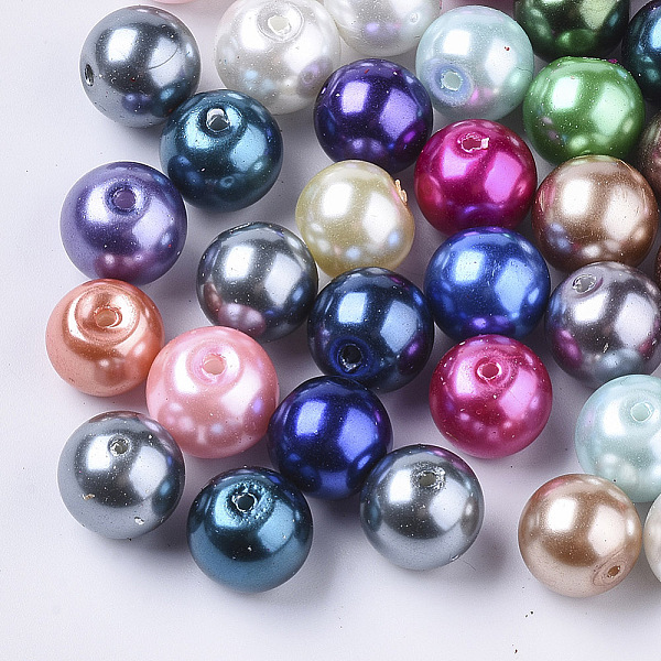 

PandaHall Glass Pearl Beads, Pearlized, Round, Mixed Color, 10mm, Hole: 1mm, about 850pcs/1000g Glass Round Multicolor