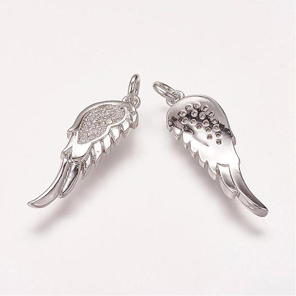

PandaHall Brass Micro Pave Cubic Zirconia Pendants, Wing, Platinum, 25.5x8x2mm, Hole: 2.5mm Brass+Cubic Zirconia Wing