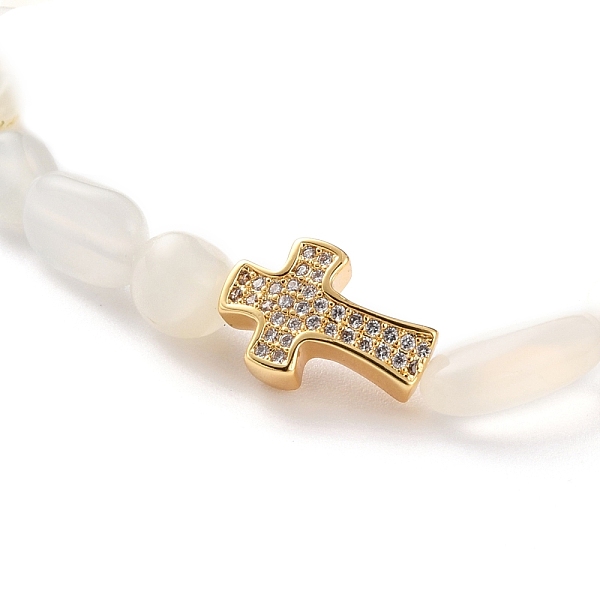 

PandaHall Nuggets Natural White Moonstone Stretch Beaded Bracelets, Tumbled Stone, with Brass Micro Pave Cubic Zirconia Cross Beads, Golden...