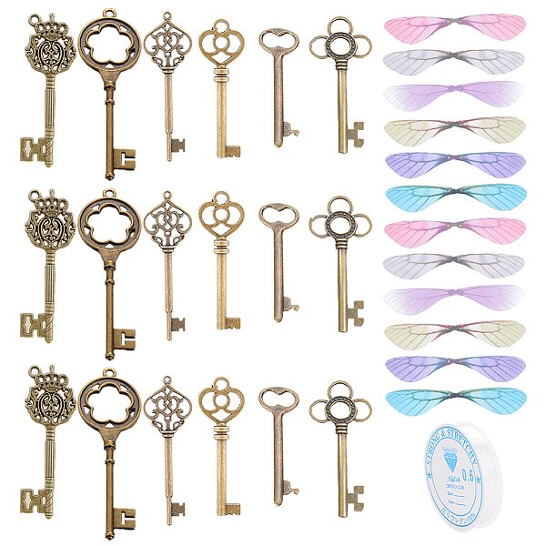 

PandaHall SUNNYCLUE Skeleton Key Charm DIY Jewelry Making Kit for Crafts Gifts, Including Alloy Pendants, Polyester Fabric Wings, Elastic..., Multicolor