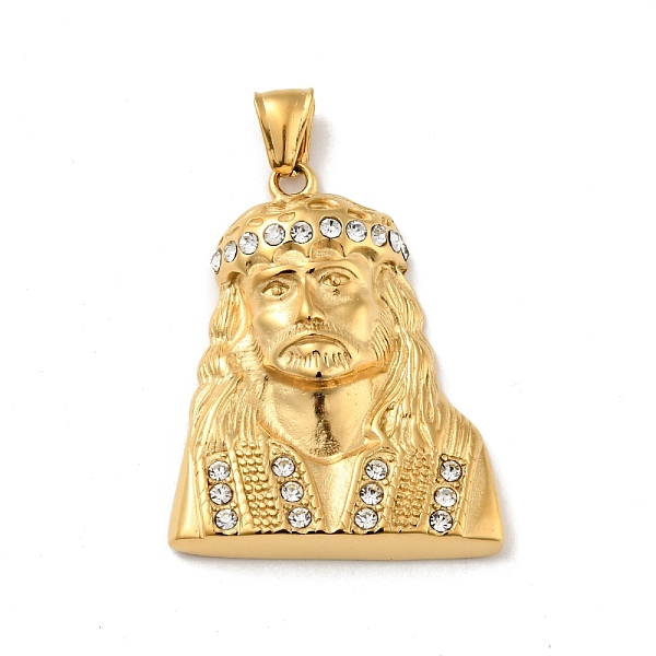

PandaHall Ion Plating(IP) 304 Stainless Steel Pendants, with Rhinestone, Human Face, Golden, 44x35.5x8mm, Hole: 3x8mm 304 Stainless Steel..., Clear