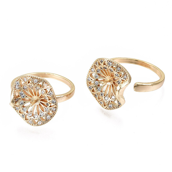 

PandaHall Brass Micro Pave Clear Cubic Zirconia Peg Bails Cuff Finger Ring Settings, for Half Drilled Bead, Nickel Free, Real 18K Gold...