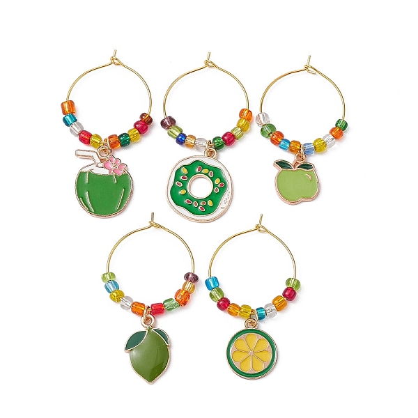 

PandaHall Fruit Alloy Enamel Wine Glass Charms, with Glass Beads and Brass Wine Glass Charm Rings, Mixed Color, 46.5~53mm Alloy Fruit..., Multicolor