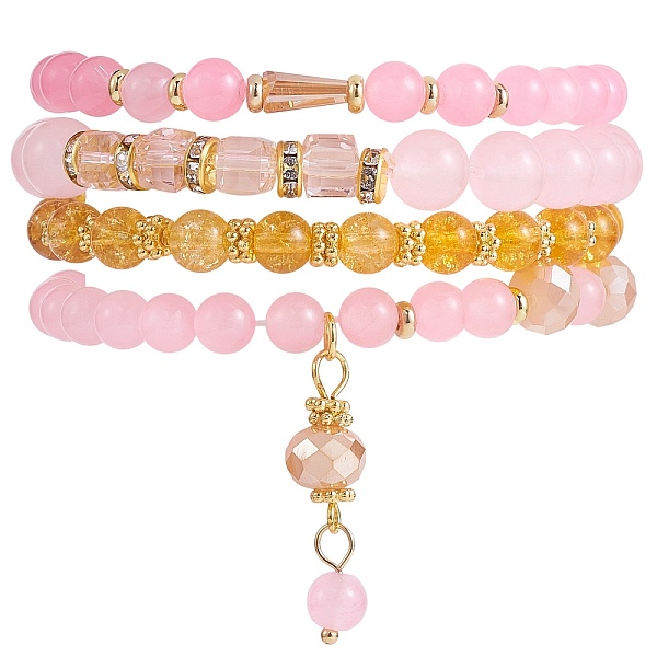 

PandaHall 4Pcs 4 Style Natural Malaysia Jade & Synthetic Citrine Beads Bead Bracelets Set, with Glass Bead, Inner Diameter: 2-1/8 inch..., Pink