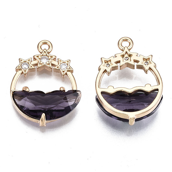 

PandaHall Faceted Transparent Glass Pendants, with Brass Crystal Rhinestone Findings, Flat Round with Star, Light Gold, Indigo, 21x15x5mm..., Purple