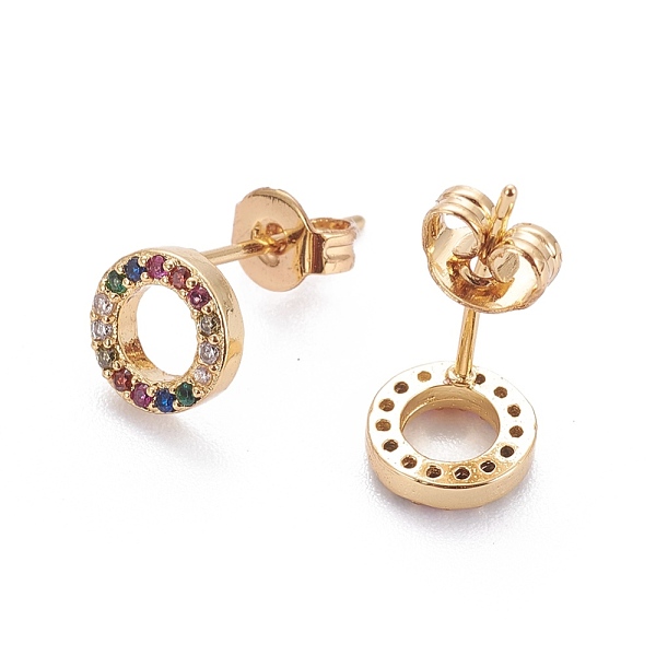 

PandaHall Brass Micro Pave Cubic Zirconia Stud Earrings, with Brass Ear Nuts, Ring, Colorful, Real 18K Gold Plated, 7x2mm, Pin: 0.7mm Cubic...