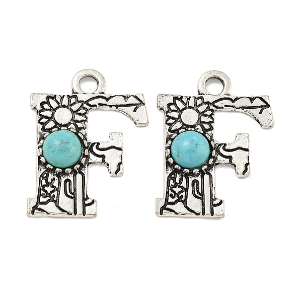 

PandaHall Synthetic Turquoise & Alloy Pendants, Letter Charms, Antique Silver, Letter F, 24x18x4mm, Hole: 3mm Synthetic Turquoise Letter F
