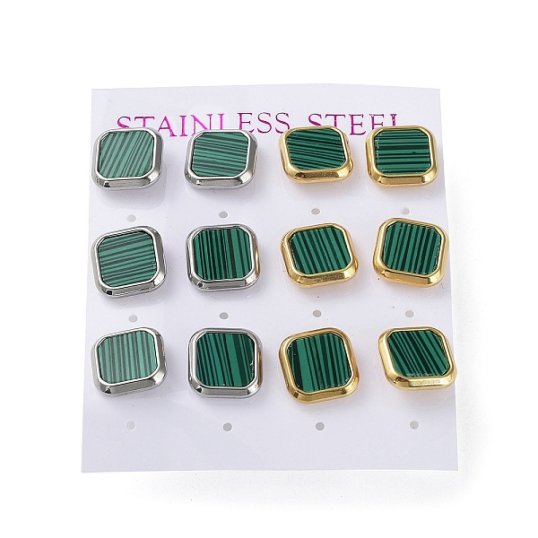 

PandaHall 6 Pair 2 Color Square Synthetic Malachite Stud Earrings, 304 Stainless Steel Earrings, Golden & Stainless Steel Color, 12x12mm, 3...