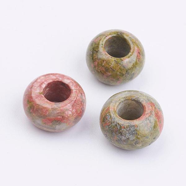 

PandaHall Natural Unakite Beads, Large Hole Hole Beads, Rondelle, 14~15x7~9mm, Hole: 6mm Unakite Rondelle