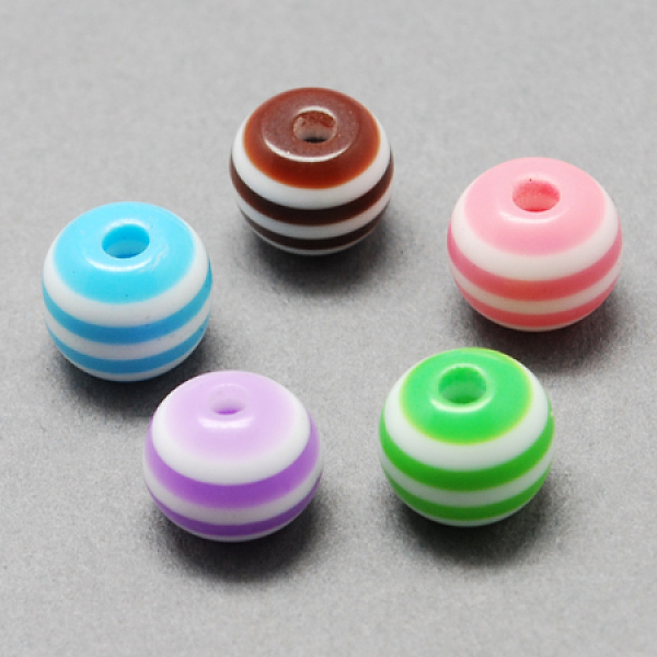 

PandaHall Round Striped Resin Beads, Mixed Color, 12x11mm, Hole: 3mm Resin Round Multicolor