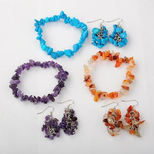

PandaHall Gemstone Jewelry Sets: Earrings & Bracelets, with Brass Earrings Hooks, Platinum, Natural & Synthetic Mixed Stone, 50mm, 53mm..., Multicolor