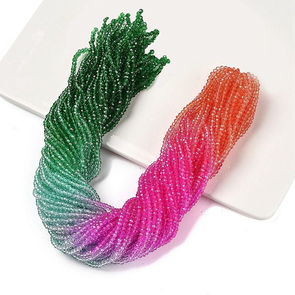

PandaHall Transparent Painted Glass Beads Strands, Faceted, Rondelle, Colorful, 3.4x2.6mm, Hole: 0.5mm, about 135pcs/strand, 14.17''(36cm)...