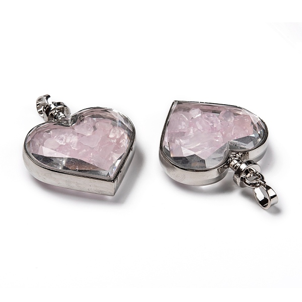 

PandaHall Glass Bottle Pendants, with Natural Rose Quartz Chips and Platinum Plated Alloy Findings, Heart, 40x32.5x11mm, Hole: 8x5mm Rose...