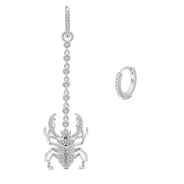 

PandaHall SHEGRACE Brass Hoop Earrings, Asymmetrical Earrings, with Grade AAA Cubic Zirconia, Beetle, Platinum, 14mm and 24.2x18.4mm Cubic..., Clear