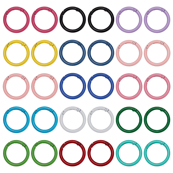 

PandaHall SUPERFINDINGS 30Pcs 15 Colors Zinc Alloy Spring Gate Rings, Round Ring, Mixed Color, 33x4mm, 6 Gauge, Inner Diameter: 25mm..., Multicolor