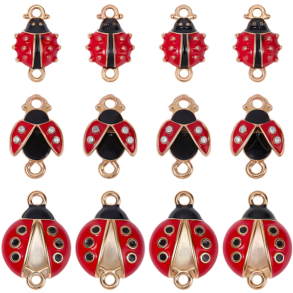 30 pièce 3 styles de breloques de connecteur en alliage émaillé rouge et noir