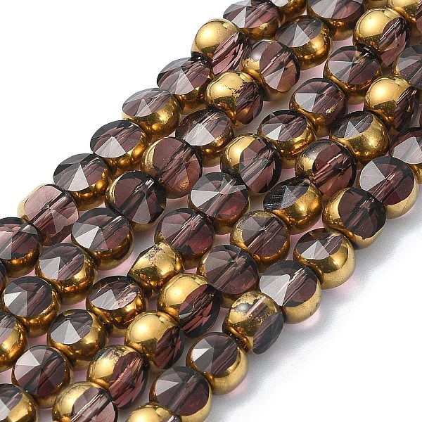 

PandaHall Half Plated Electroplate Transparent Glass Beads Strands, Antique Bronze Plated, Flat Round, Faceted, Rosy Brown, 6x5mm, Hole...