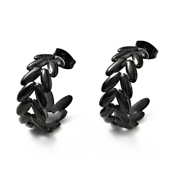 

PandaHall Leaf Wrap Stud Earrings, Ion Plating(IP) 304 Stainless Steel Half Hoop Earrings for Women, Electrophoresis Black, 20.5x22x8mm, Pin...