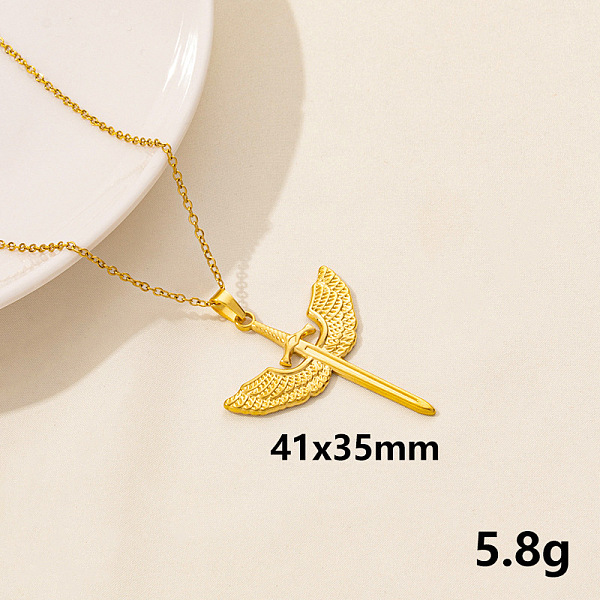 

PandaHall Vintage Stainless Steel Sword with Wing Pendant Necklaces for Women, Collarbone Chain Jewelry Stainless Steel