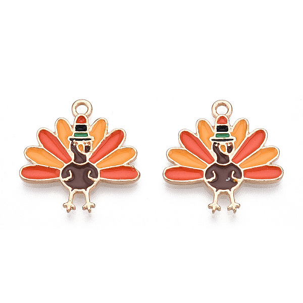 

PandaHall Thanksgiving Day Alloy Enamel Pendants, Light Gold, Turkey, 20.5x20x1.5mm, Hole: 1.6mm Alloy+Enamel Other Animal Pink