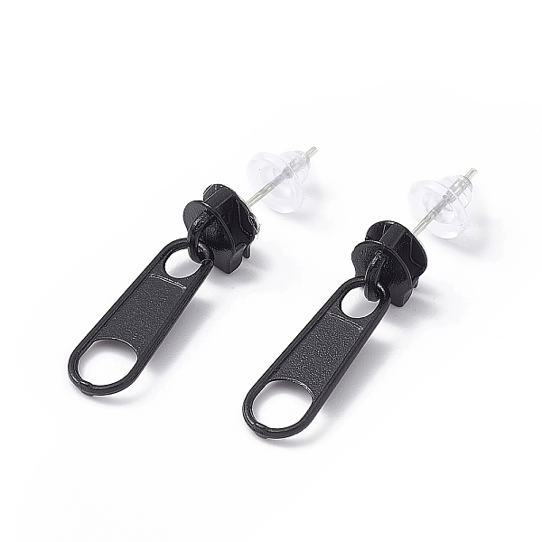 

PandaHall Alloy Zipper Buckle Dangle Stud Earrings with Iron Pins for Women, Black, 25.5mm, Pin: 0.7mm Alloy Others Black