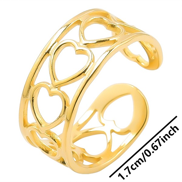 

PandaHall Simple Stainless Steel Love Heart Open Cuff Rings for Men Women, Golden Other Heart
