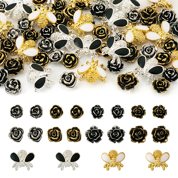 60Pcs 10 Style Alloy Enamel Cabochons