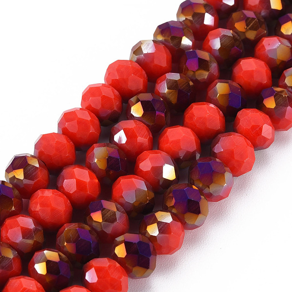 

PandaHall Electroplate Opaque Glass Beads Strands, Half Purple Plated, Faceted, Rondelle, Red, 8x6mm, Hole: 1mm, about 63~65pcs/strand...