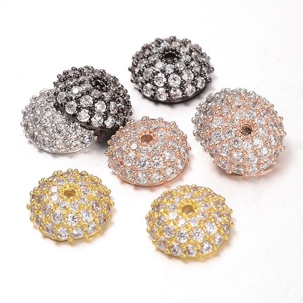 

PandaHall Apetalous Half Round/Dome Brass Micro Pave Cubic Zirconia Bead Caps, Mixed Color, 8x3mm, Hole: 1mm Brass+Cubic Zirconia