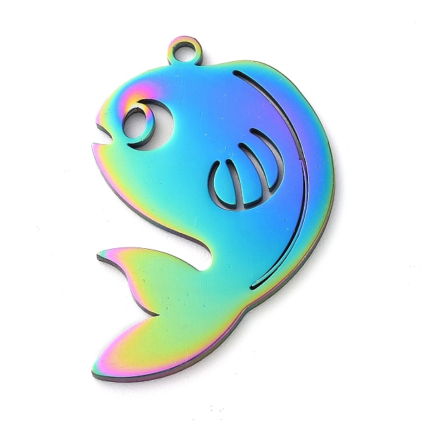 

PandaHall 304 Stainless Steel Pendants, Fish Charms, Rainbow Color, 33x28x1.5mm, Hole: 2mm 304 Stainless Steel Fish