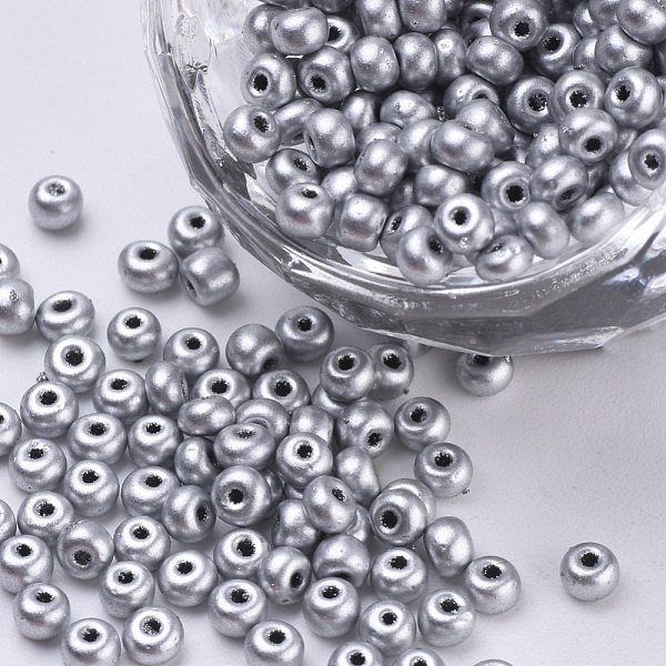 

PandaHall Baking Paint Glass Seed Beads, Round, Silver, 3x1.5~3mm, Hole: 1mm, about 10000pcs/bag, about 450g/bag Glass Silver