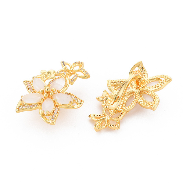 

PandaHall Brass Micro Pave Clear Cubic Zirconia Twister Clasps, with Shell, Nickel Free, Flower, Real 18K Gold Plated, 34x24x12mm, Hole: 1mm...