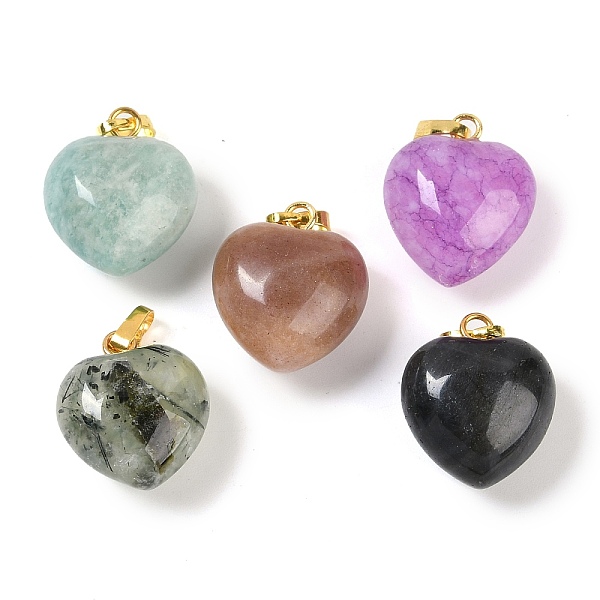 

PandaHall Natural Mixed Stone Pendants, Heart Charms with Brass Snap on Bails, Golden, Mixed Dyed and Undyed, 18x15.5x10mm, Hole: 5x3mm...
