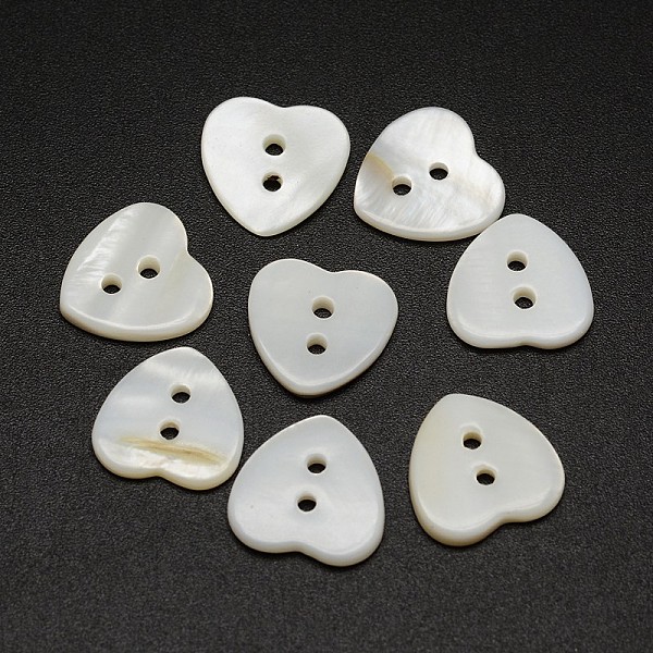 

PandaHall 2-Hole Heart Shell Buttons, White, 12x12x2mm, Hole: 1.5mm Shell Heart White