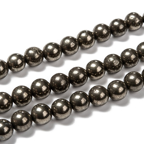 

PandaHall Natural Pyrite Beads Strands, Round, 8mm, Hole: 1mm, about 50pcs/strand, 14.96~15.16 inch Pyrite Round Yellow