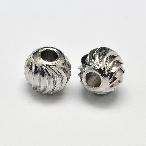 

PandaHall Rack Plating and Vacuum Plating Brass Corrugated Round Spacer Beads, Platinum, 6mm, Hole: 2mm Brass Round