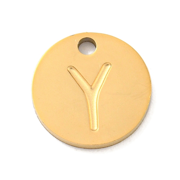 

PandaHall Ion Plating(IP) 304 Stainless Steel Pendants, Laser Cut, Flat Round with Letter Charm, Golden, Letter Y, 10x1mm, Hole: 1.4mm 304...