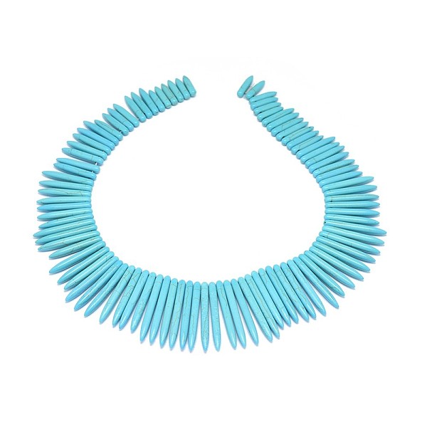 

PandaHall Synthetic Turquoise Graduated Spike Beads Strands, Tusk Shape, Dark Turquoise, 20~49x4.5~5mm, Hole: 1.2mm, about 99pcs/strand..., Cyan