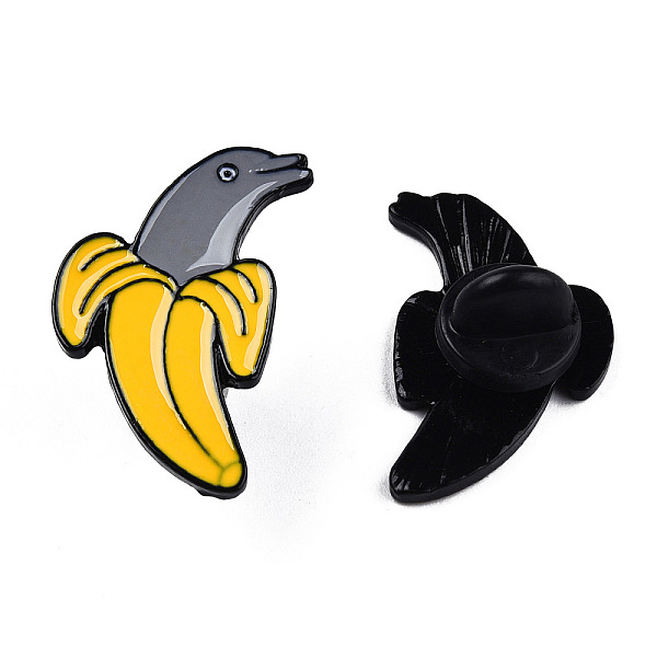 PandaHall Banana Dolphin Enamel Pin, Electrophoresis Black Plated Alloy Badge for Backpack Clothes, Nickel Free & Lead Free, Gold, 28x17mm...