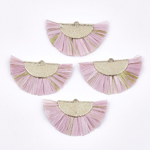 

PandaHall Raffia Tassel Pendants, with Metallic Cords & Brass Findings, Fan Shaped, Golden, Thistle, 27x45x3mm, Hole: 1x3mm Raffia Purple