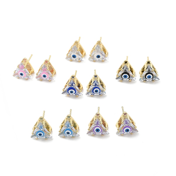 

PandaHall Triangle Glass with Enamel Evil Eye Stud Earrings, Real 18K Gold Plated Brass Jewelry for Women, Mixed Color, 10.5x10.5mm, Pin..., Multicolor