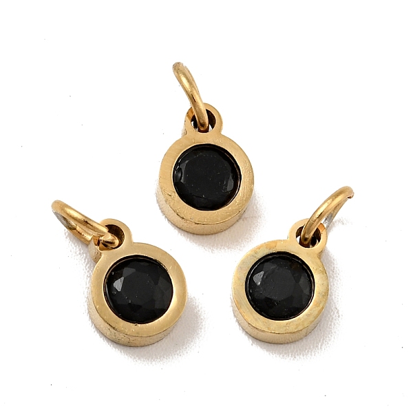 

PandaHall Vacuum Plating 304 Stainless Steel Pendants, with Cubic Zirconia and Jump Rings, Single Stone Charms, Flat Round, Golden, Black...