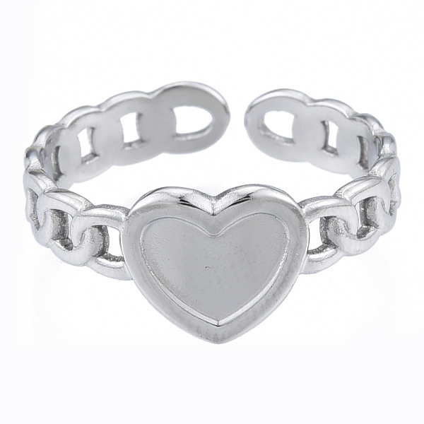 

PandaHall 304 Stainless Steel Heart with Chain Cuff Rings, Open Rings for Women Girls, Stainless Steel Color, US Size 6(16.9mm) 304...