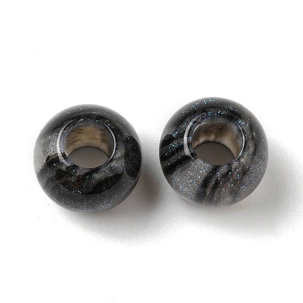 

PandaHall Resin European Beads, Large Hole Beads with Glitter Powder, Round, Black, 13.5x13mm, Hole: 4mm Resin Round Black