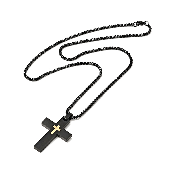 

PandaHall 304 Stainless Steel Cross Pendant Nceklace with Box Chains for Men Women, Golden, 23.54 inch(59.8cm) 304 Stainless Steel Cross