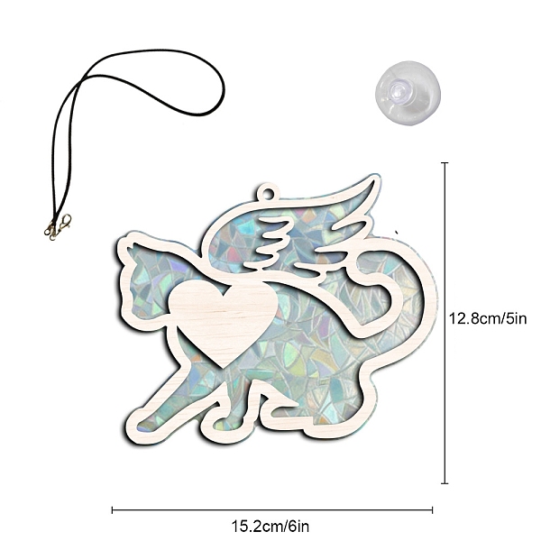 

PandaHall Wooden with PVC Suncatchers, with Black Strap and Suction Cup, Cat Shape, 128x152mm Wood Cat Shape